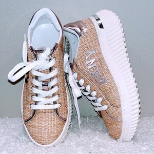 DKNY, Donna Karan Raffia Lace-Up Platform Sneakers